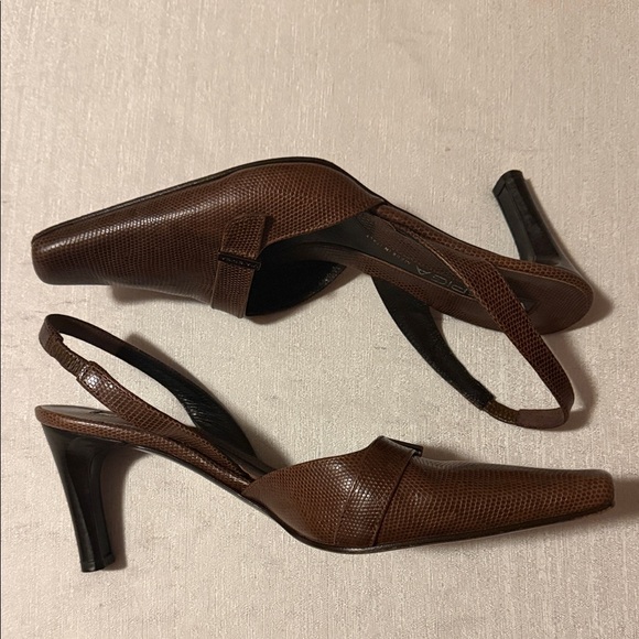 Via Spiga Women’s Italian Made Lizard Embossed Chocolate Slingback Heel Size 8.5 - Picture 7 of 11